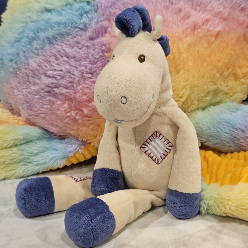 Douglas Horse Plush 13" Beanbag Stuffed Animal Tan Blue Mane Vintage Style